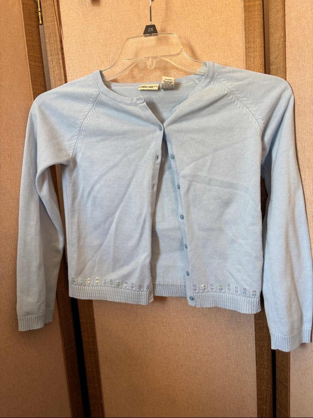 Cherokee  Girls Light Blue Cardigan with Hem Embellishments Large 10/12